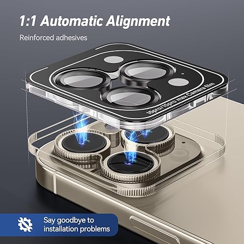 Miniatura 2 de Jeluse Paquete de 3 x 2 protectores de lente de cámara compatibles con iPhone 15 Pro MaxiPhone 15 Pro, cubierta de vidrio templado 9H, protección