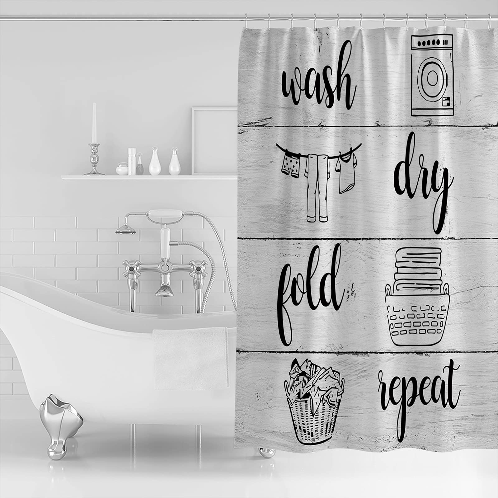Shower Curtain, The Laundry Rules Wash Dry Fold Repeat on Barn Wood Shower Curtain, Bathroom Decor Shower Curtain Liner, Shower Curtains for Bathroom, 36x72in Shower Curtain for Shower Stall&Tub