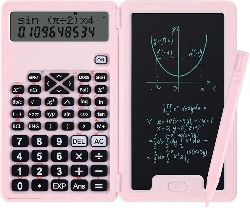 Calculadoras científicas para estudiantes, linda calculadora con bloc de notas | Calculadora portátil de escritorio pequeña rosa para la universidad, 240 funciones informáticas, ideal para estudiantes y profesores de secundaria