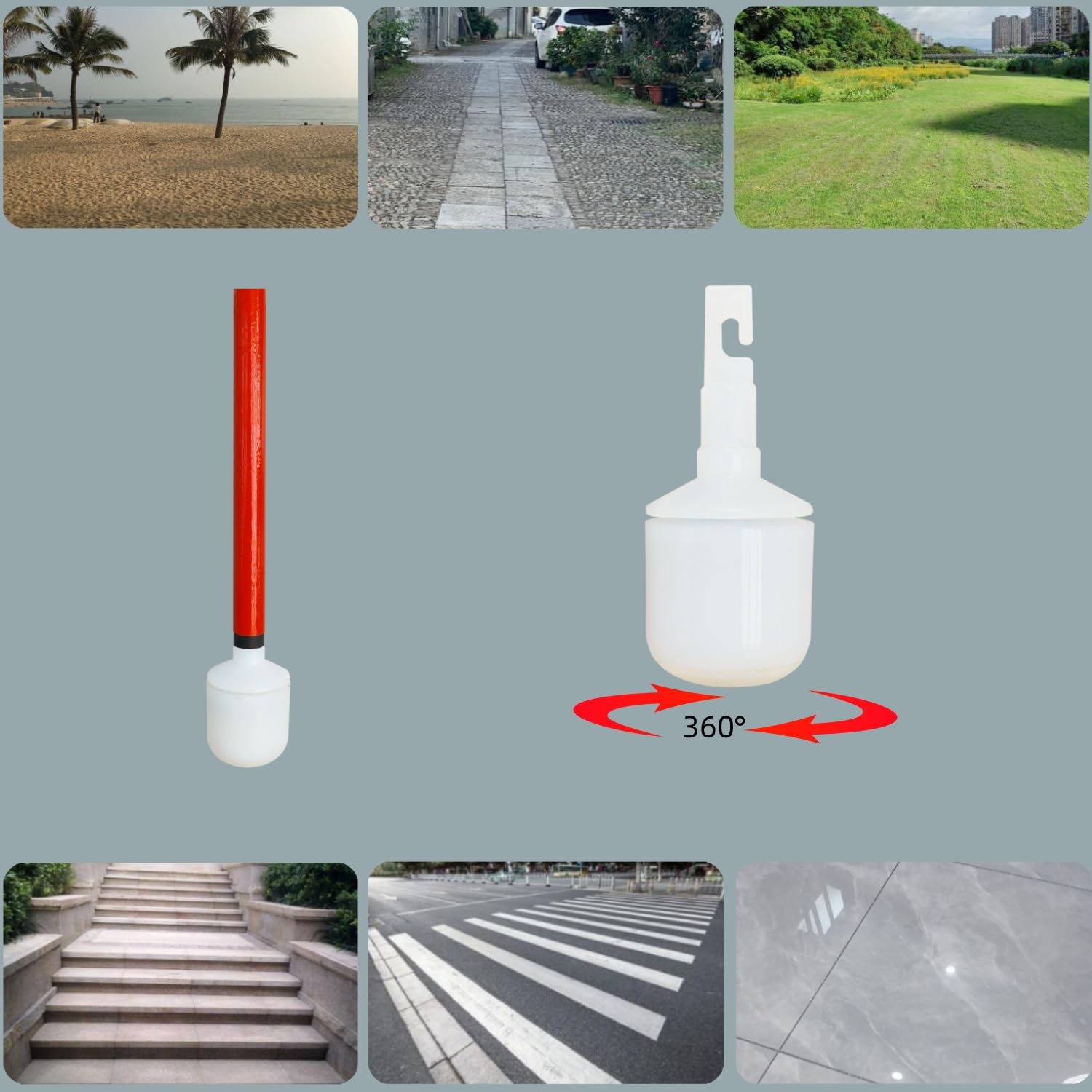 Canne pliante en fibre de carbone avec pointe roulante (une pointe supplémentaire incluse) – Canne blanche pour personnes malvoyantes et malvoyantes (se replie en 7 sections)