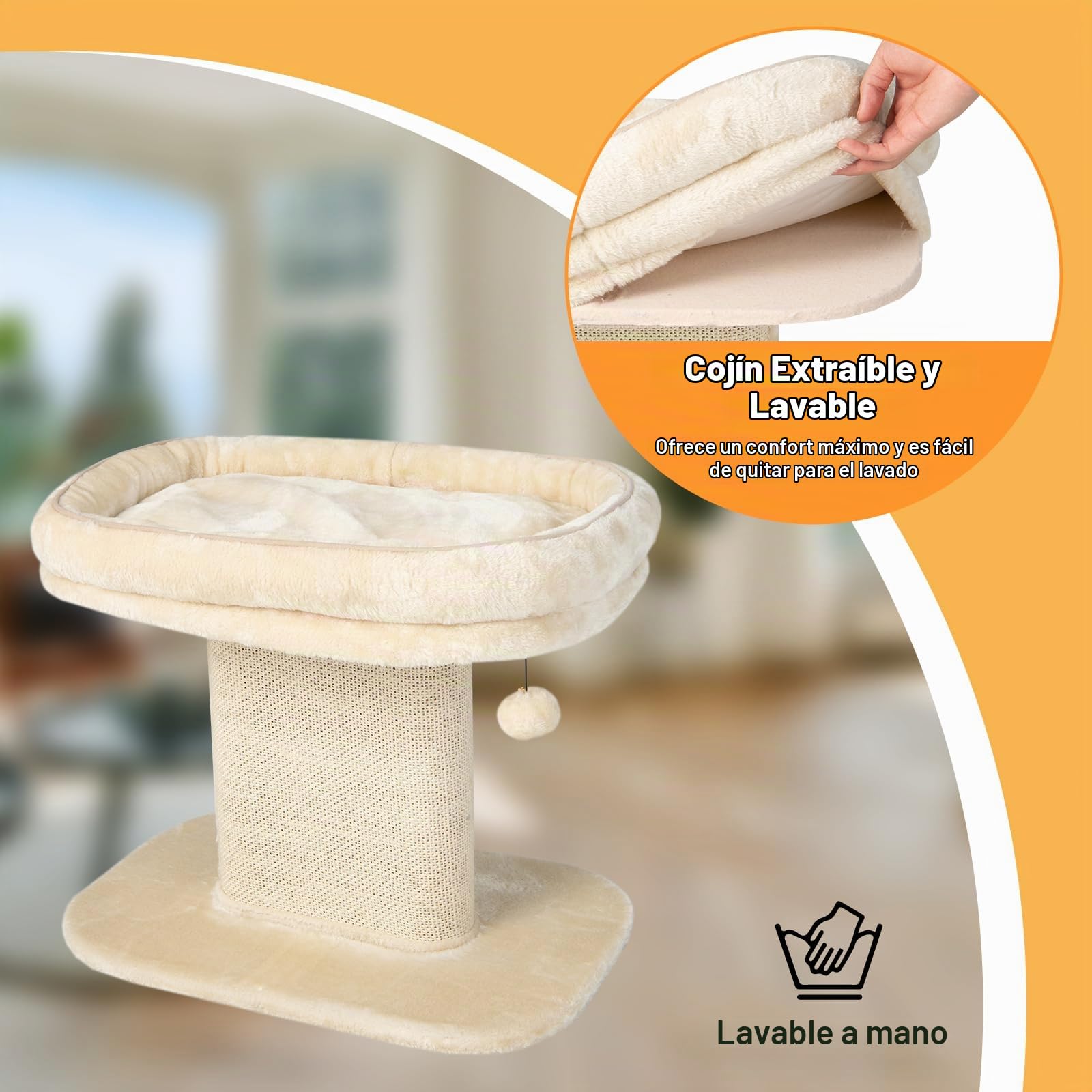 GOPLUS Árbol Rascador Pequeño para Gatos de Altura 50 CM con Poste Rascador de Sisal, Torre de Actividades de Carga 20 KG con Soporte de Peluche y Juguete de Bola Colgante, 59×40×50 CM, Beige