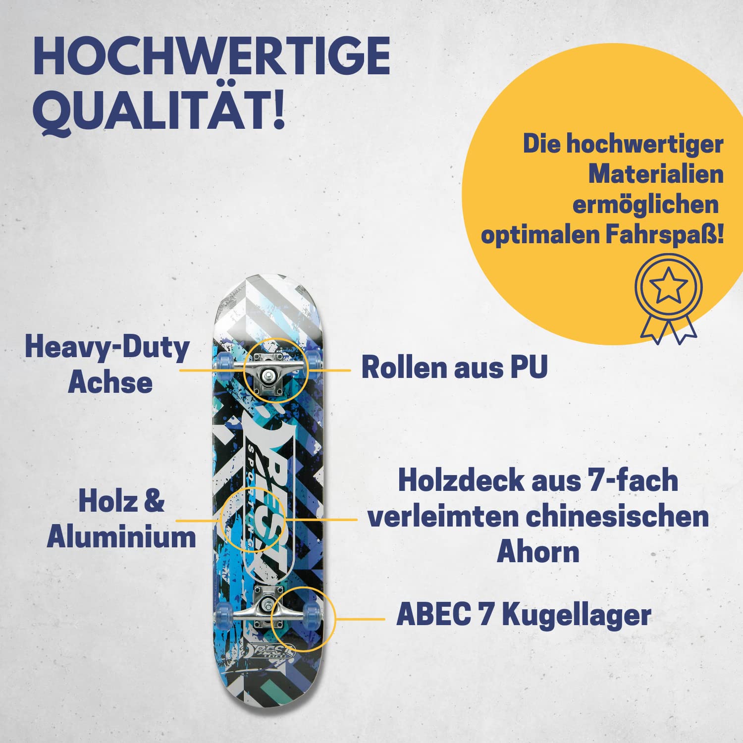 Best Sporting Deskorolka Street I Skate Board z łożyskami kulkowymi ABEC 7, wysokiej jakości deskorolka z drewna i aluminium, 78,5 x 20,4 cm