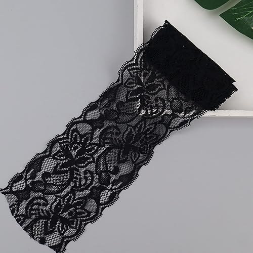 Cinta elástica de encaje negro de 10 yardas, patrón floral, tela elástica para costura, ropa, manualidades y envoltura de regalos