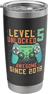 Level 5 Unlocked 5th Birthday 5 Year Old Gifts Gamer Bday Stainless Steel Insulated Tumbler