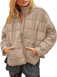 Women's Lightweight Oversized Long Sleeve Zip Water Resistant Packable Puffer Jacket Warm Short Winter Coat