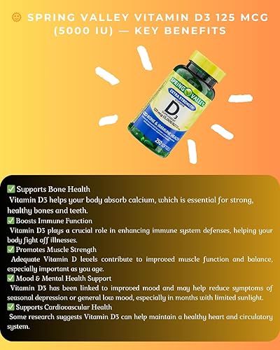 Miniatura 4 de 1 paquete de cápsulas blandas de vitamina D3, vitamina D3 125MCG 5000 UI, 250 unidades incluye+(guía de vitaminas)