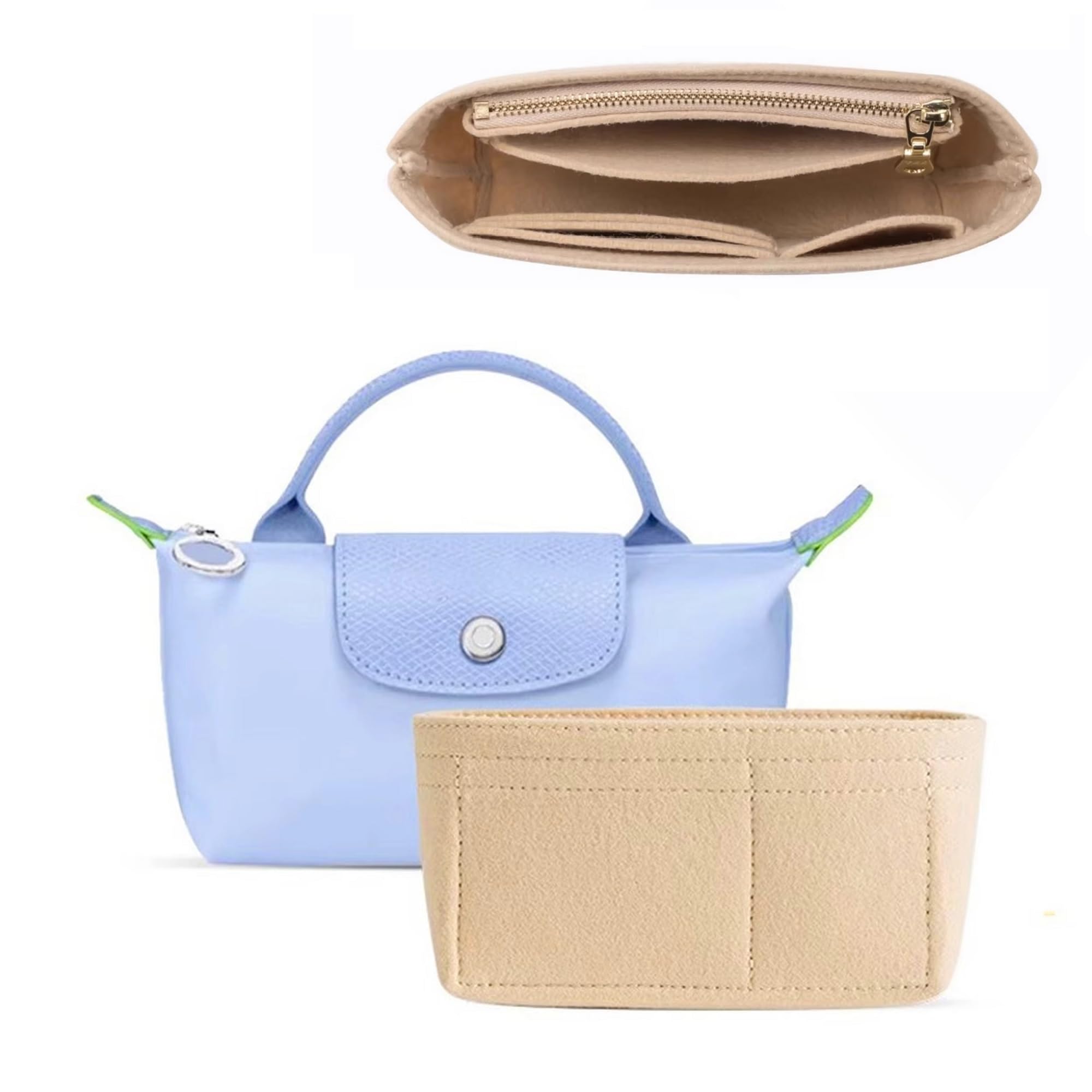 UmiupUMIUP Felt Mini Purse Organizer Insert for Longchamp Le Pliage Tote, Handbag Organizer Compatible with Le Pliage Shoulder Bag fit Mini Size,LE PLIAGE Handbag Insert Top Handle (XS/1.97 * 6.5 * 3.15in)