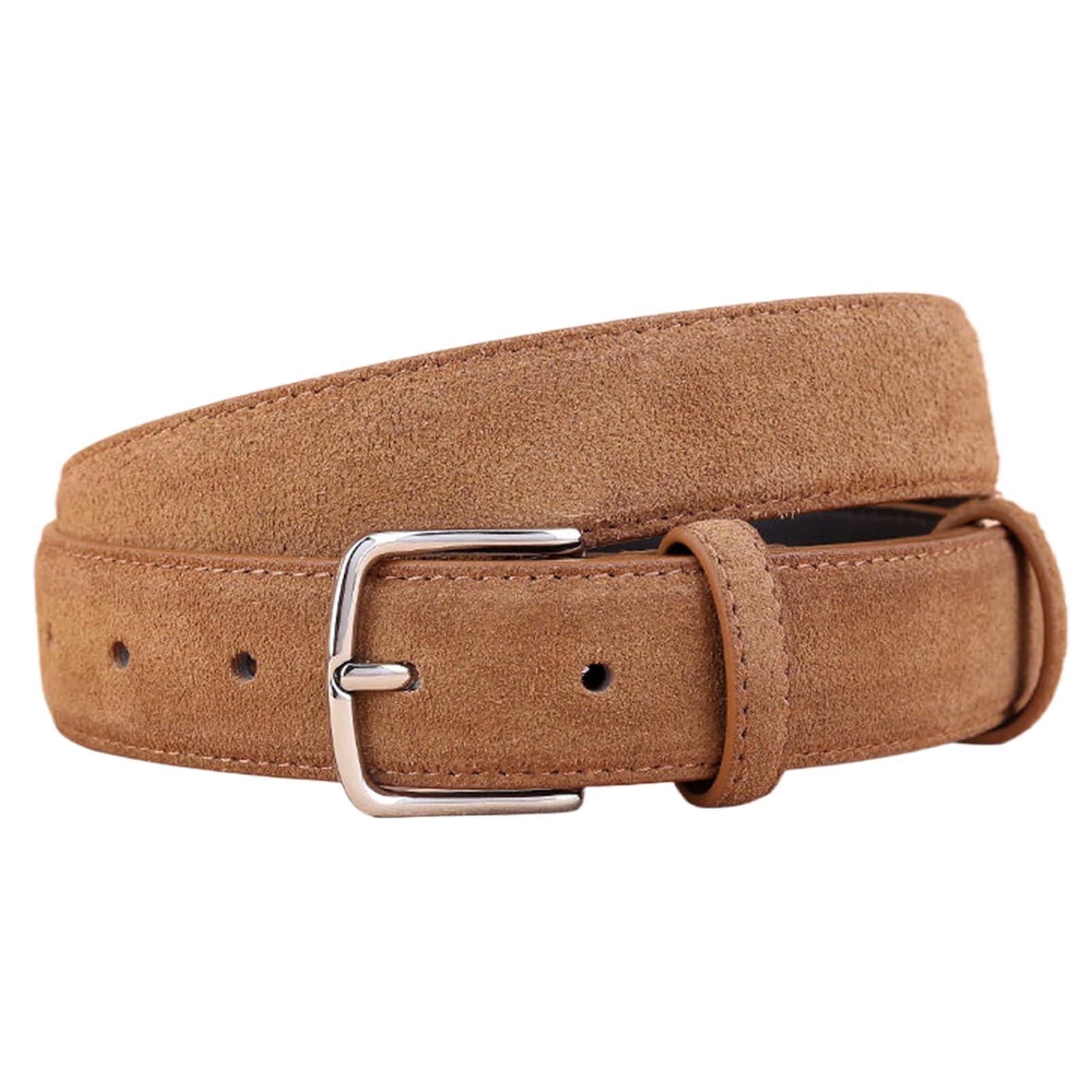 Jiary Women's A Khaki ,100Cm/39.4'', Suede Belts For Jeans, Trendy Elegant Genuine Leather Belts For With Silver Buckle For Dress Pants Coat