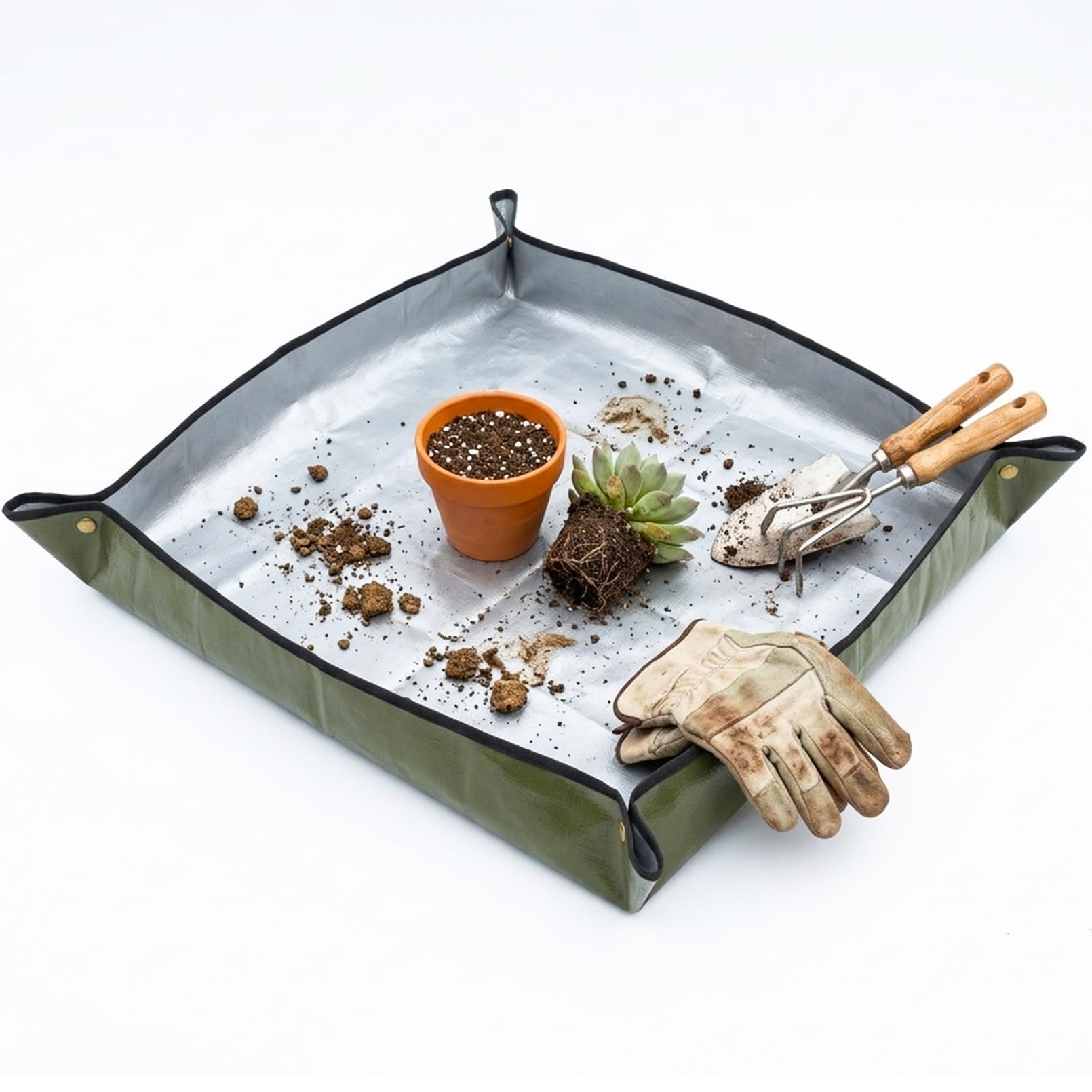 Nwvuop 39.3 x 39.3 inches Plant Repotting Mat Waterproof Planting Operation Mat Thicken Indoor Transplanting Planting Tarp Mat, Silver