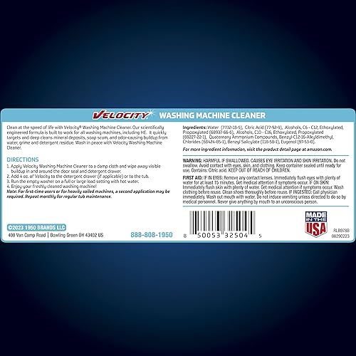 Miniatura 6 de Velocity Limpiador de lavadoras 4 usos por botella. Elimina las manchas de agua dura y la acumulación que causa olor en el interior del tambor,