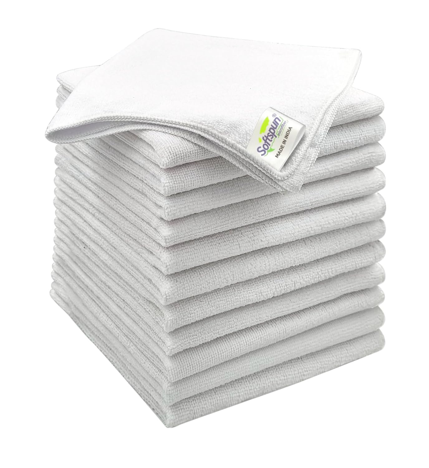 SOFTSPUN Microfiber Cleaning Cloths 12 pcs 30x40cms 220 GSM White! Highly Absorbent Lint and Streak Free Multi Purpose Wash Cloth for Bike & Car Stainless Steel Silverware.