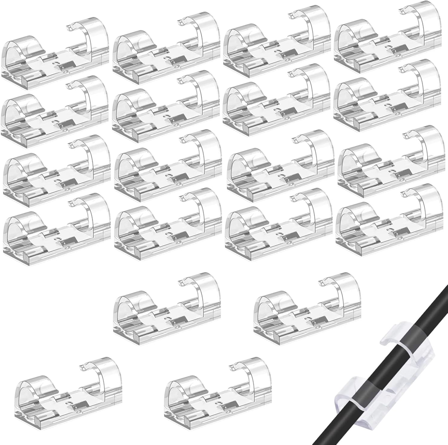 20pcs Transparent Cable Clips,Strong SelfAdhesive Cable Tidy Wire Clips,Adhesive Cable