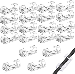 20pcs Transparent Cable Clips,Strong Self-Adhesive Cable Tidy Wire Clips,Adhesive Cable Management Wall Holder Cord Organiser Clips for Most Cable Management of Power Cable,Audio Cable,Charging Cable
