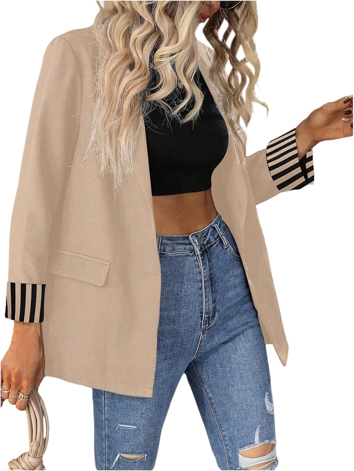 SweatyRocks Women's Casual Blazers Long Sleeve Lapel Button Jacket Lightweight Business Work Office Blazer - Image 4