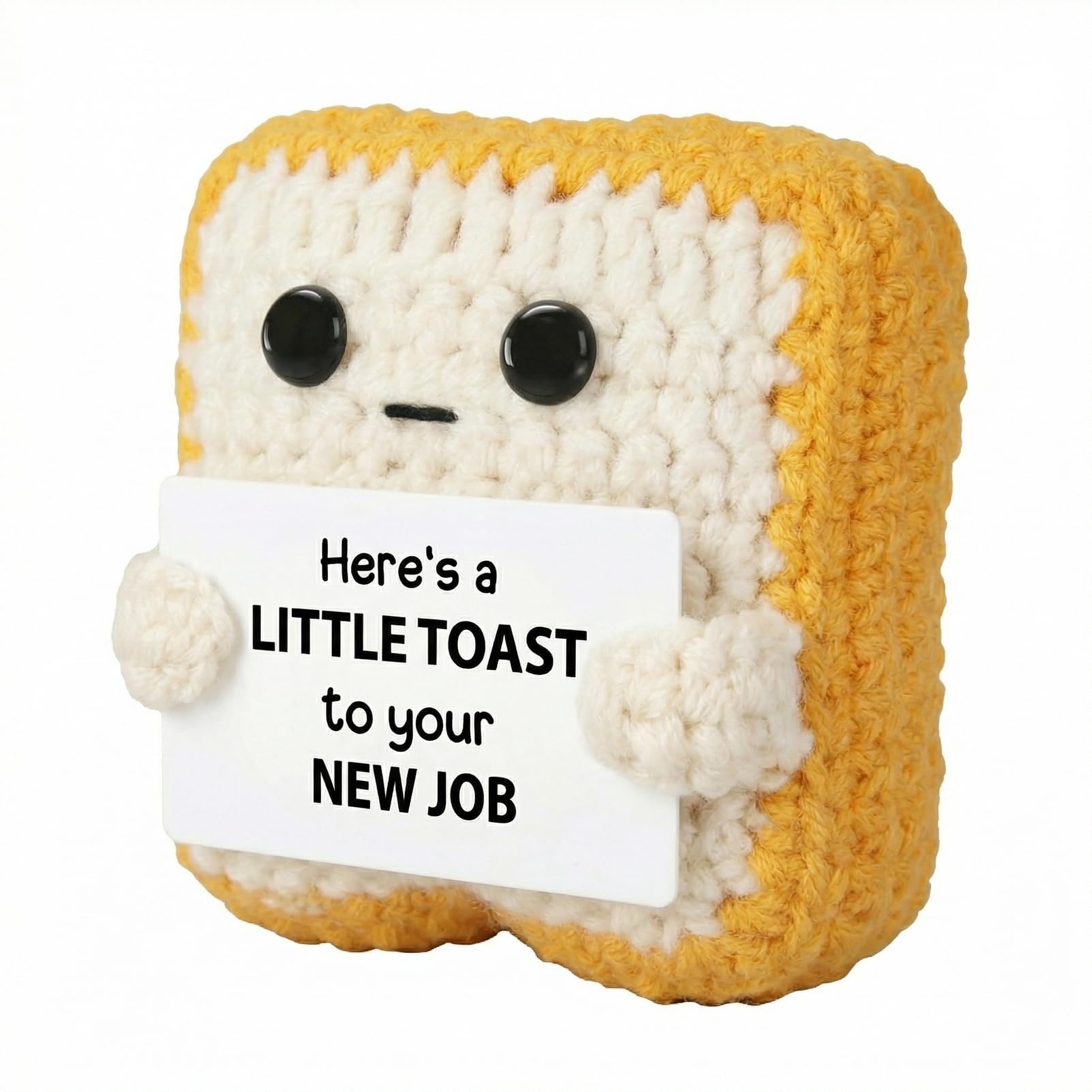 OHiZVZV Handmade Crochet Toast Plush with 'A Little Toast to Your New Job' Sign, Mini Desk Decor for Coworker Farewell, Celebrating Promotion & Fresh Start, Cute Office Keepsake