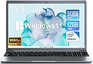 SGIN 15 Inch Laptop, 12GB RAM 512GB SSD, Quad-Core Intel Celeron N5095, FHD IPS 1920x1080 Screen, Laptops Computer with Cooling System, Four Stereo Speakers, USB-Type C, 38WH Battery(Gray)