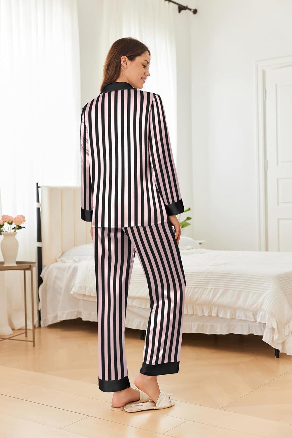 Ekouaer Silk Pajamas for Women Long Sleeve Satin Pajama Set Button Down Pjs image 4