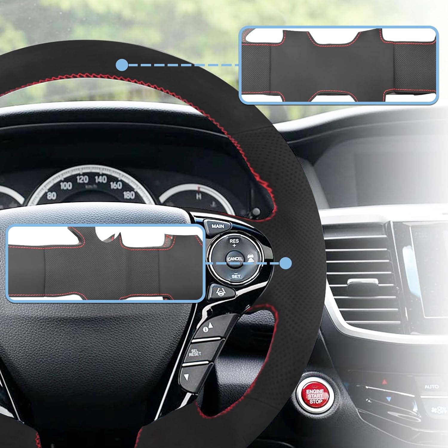 Microfiber Leather Hand Sewn Steering Wheel Cover Compatible with Honda Accord 2013-2017 Ridgeline 2017-2020 Crosstour 2013-2015 DIY Steering Wheel Protector On Wrap Interior Accessories