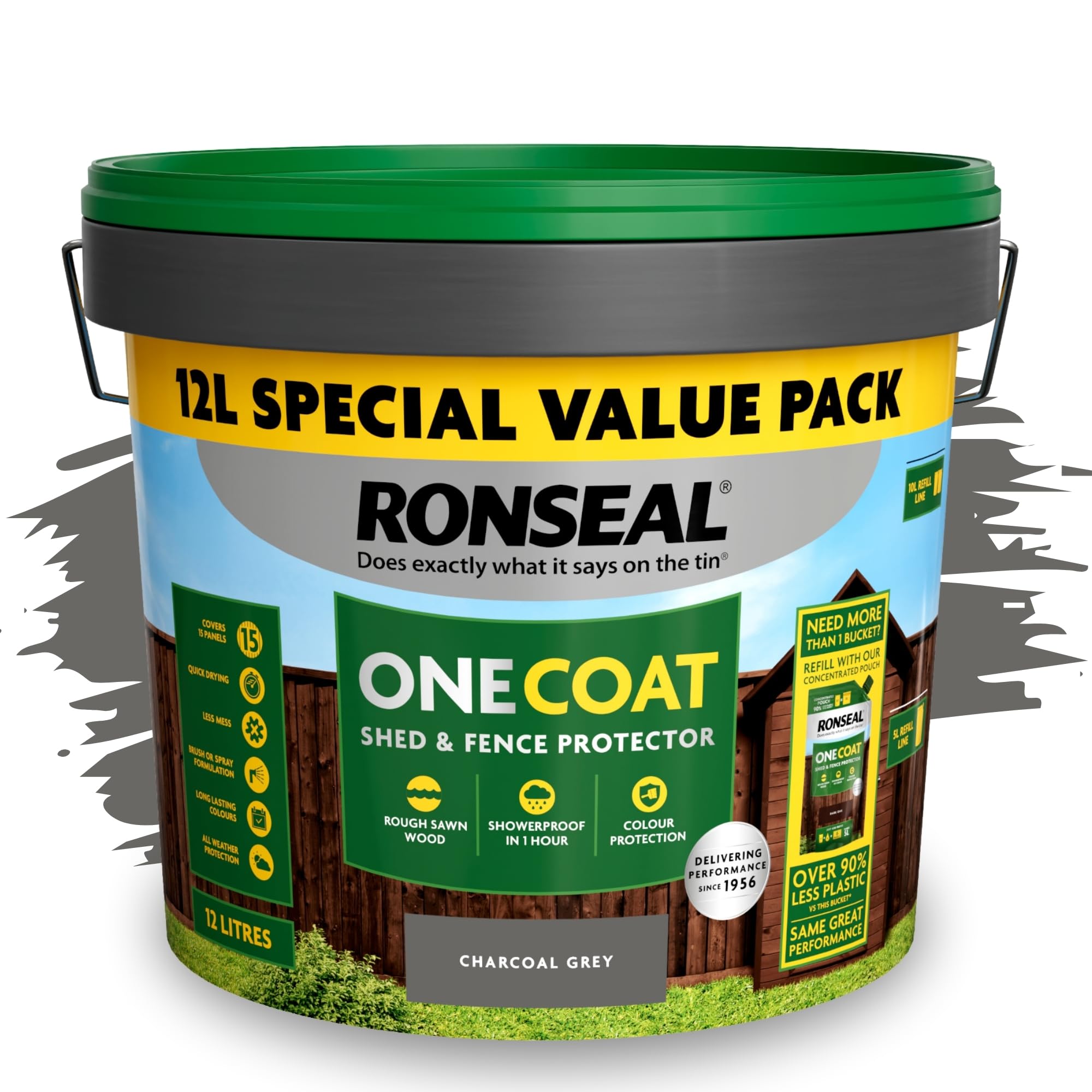 SAVING HUB One Coat Fence Paint 12L- Garden Wood Stain - Outdoor Shed & Timber Protection for Fencing, Trellis & Panels - Weather Resistant, Matt Finish, Quick Dry Formula (Charcoal Grey, 12 Liter) โ image 1