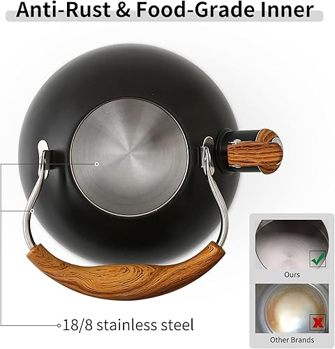 Miniatura 5 de LONFFERY Tetera para estufa, hervidor de té silbante de 2.5 cuartos de galón, con mango plegable de acero inoxidable de grado alimenticio y patrón