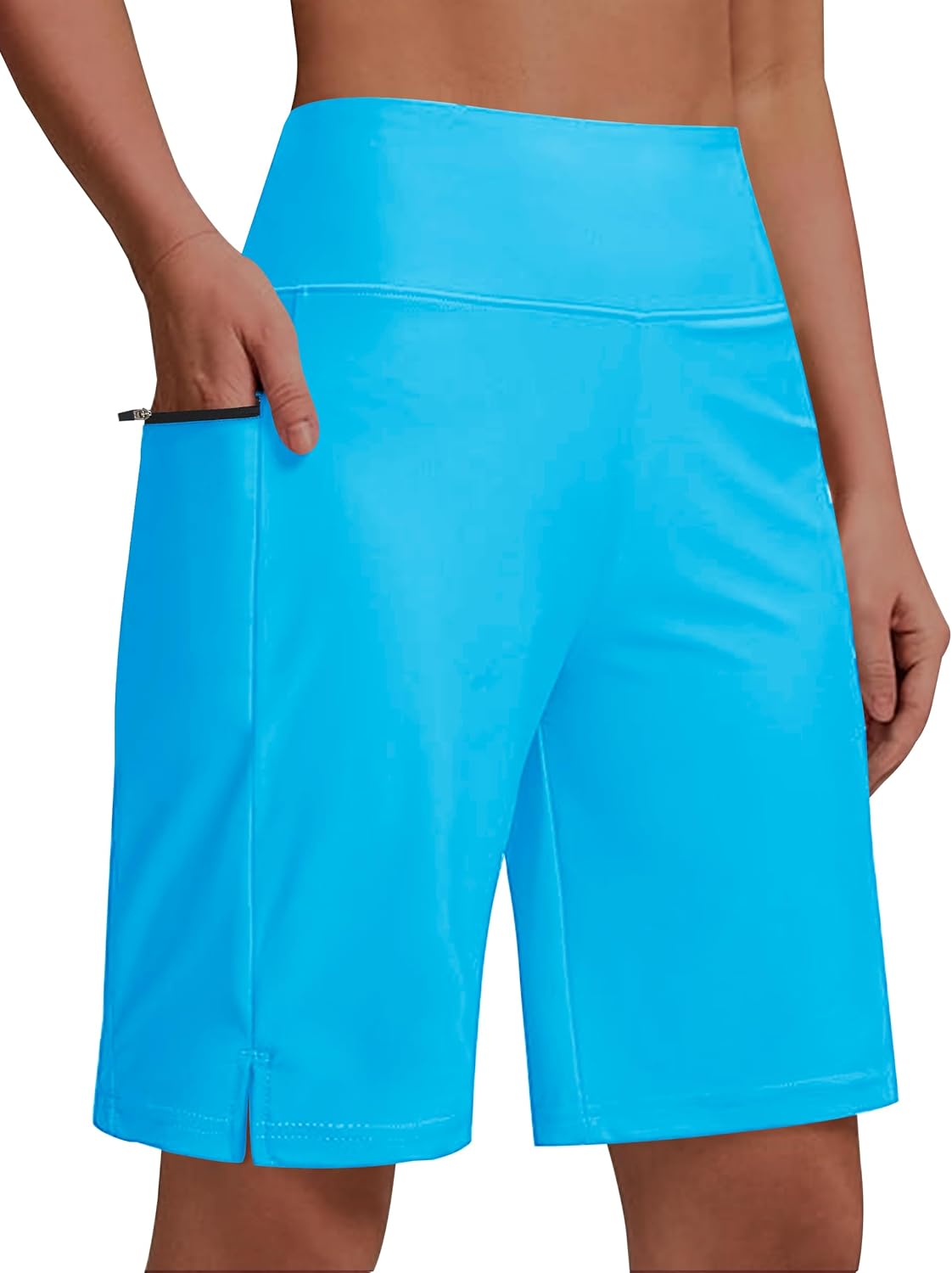 Women’s 9″ Long Swim Board Shorts with Zip Pockets High Waisted Knee Length Beach Swimming Shorts for Women with Liner