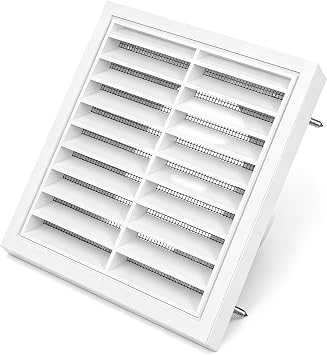 100mm Louvred Wall Vent Grille Cover with Built-in Fly Screen Mesh, Premium ABS Plastic Air Ventilation Extractor for Bathroom Kitchen Office Ceiling and Exterior Wall, White