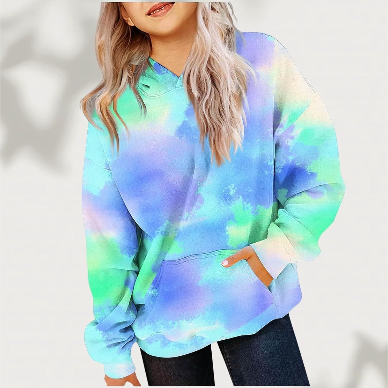 Hoodies for Girls Cute Graphic Hooded Sweatshirt With Pockets Fall Winter Long Sleeve Tie Dye Baggy Hoodie Teen