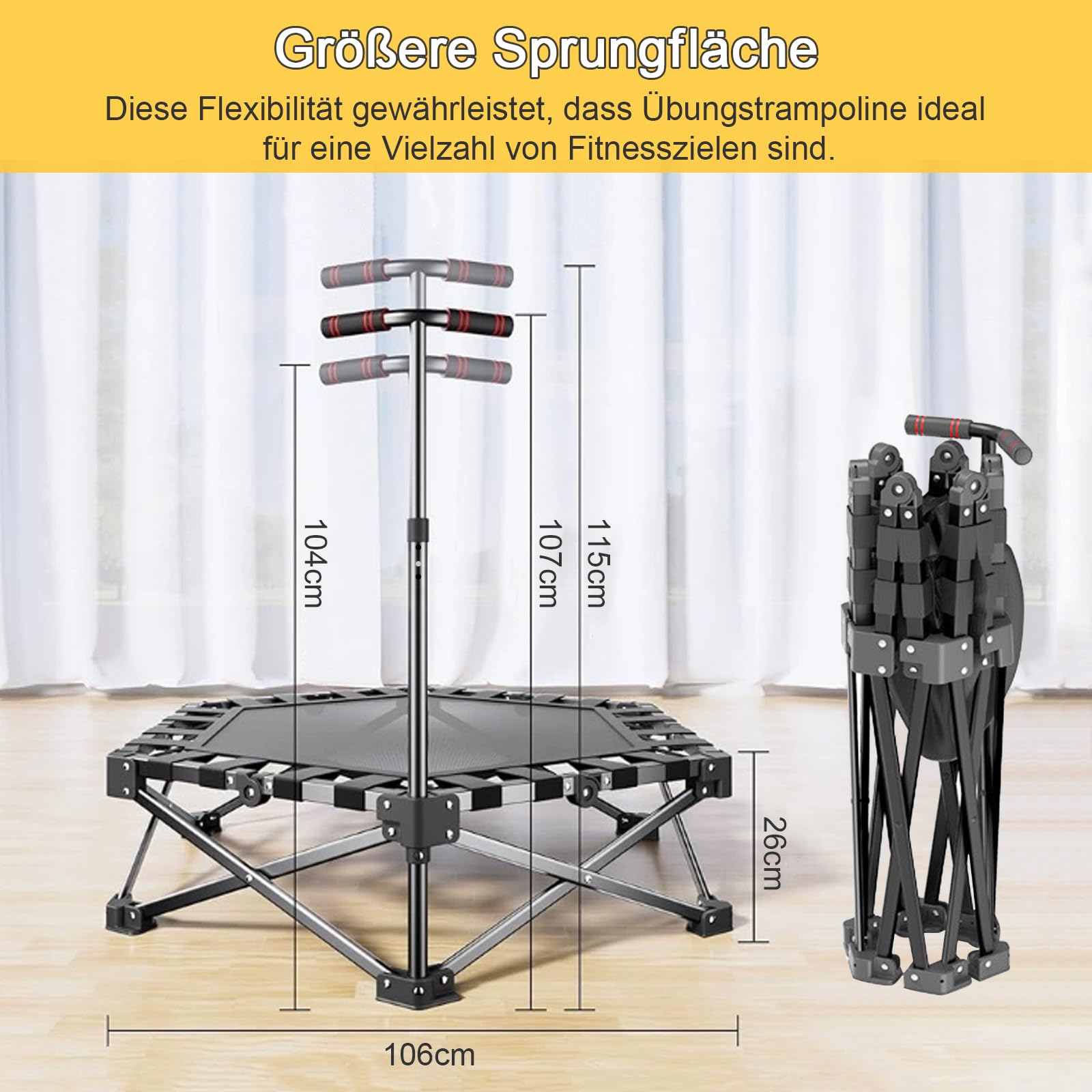 Składana trampolina fitness Rebounder 110 cm sześciokątna trampolina treningowa ośmiokątna