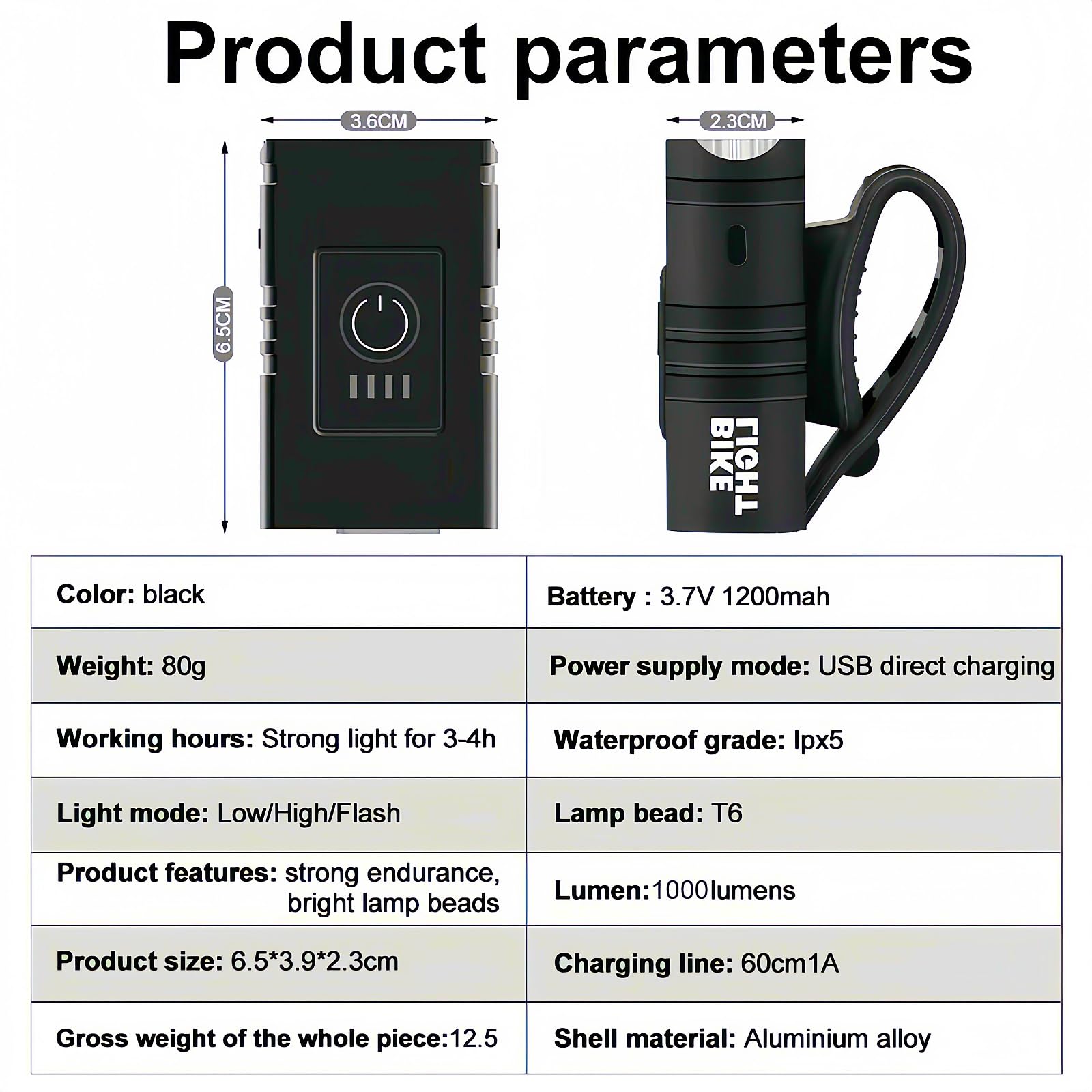 Fay Bless USB Rechargeable Bike Light Set, Waterproof Bike Front and Rear Lights for Night Riding (T6)