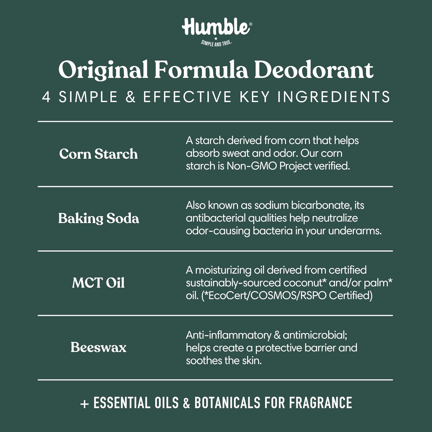 Humble Aluminum-Free Deodorant for Women & Men, Black Spruce - Clean & Fresh Natural Deodorant Stick with Essential Oils for Long-Lasting Odor Control - 3 Pack