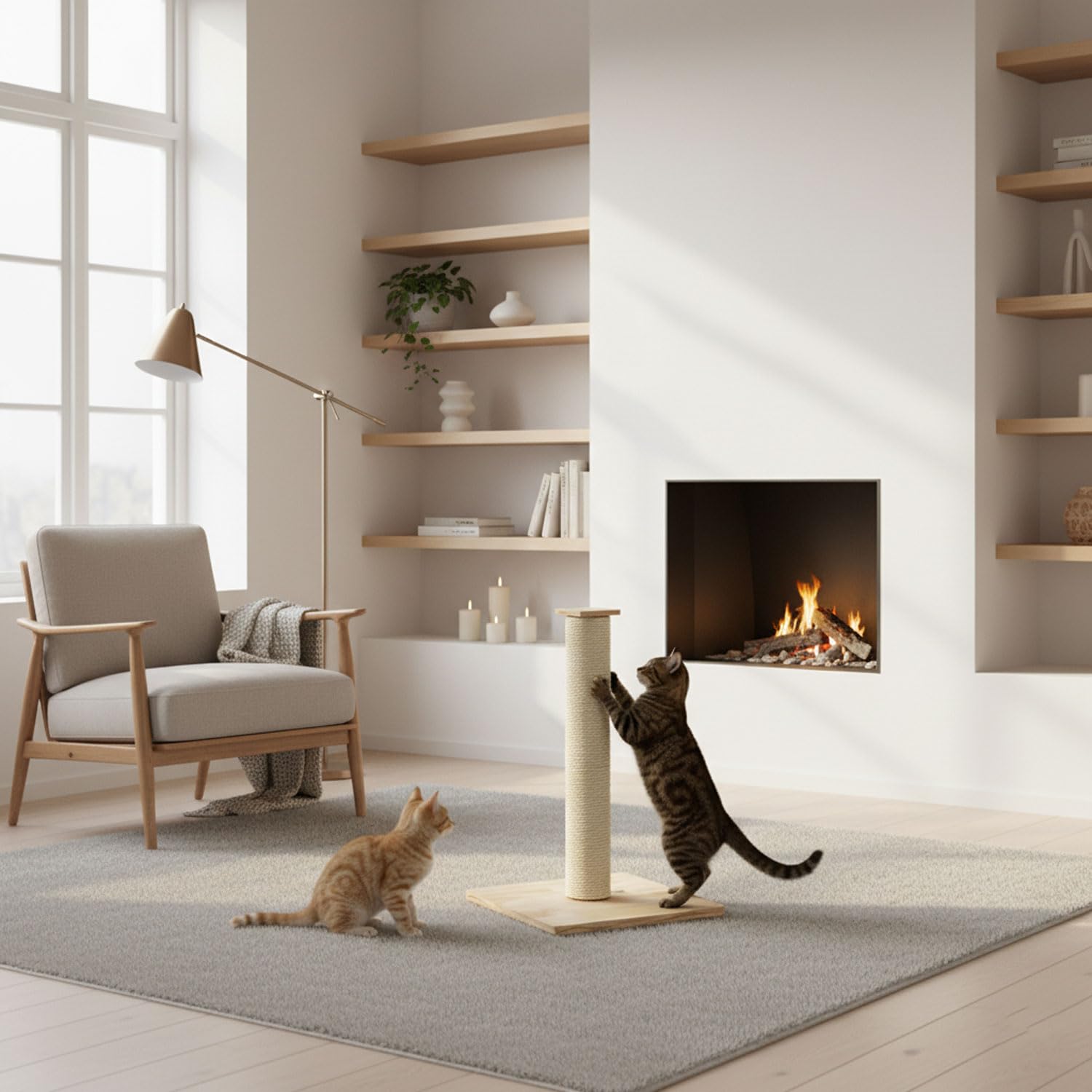 eyepower 62 cm Kratzbaum Luca - 9,2 cm Kratzsäule für Katzen mit Bambus Holzplatte - Katzenkratzbaum Klein mit M10 Sisalstamm Beige - Kratzstamm Katze Stabil Sisal Katzenbaum mit Massivholz Fußplatte