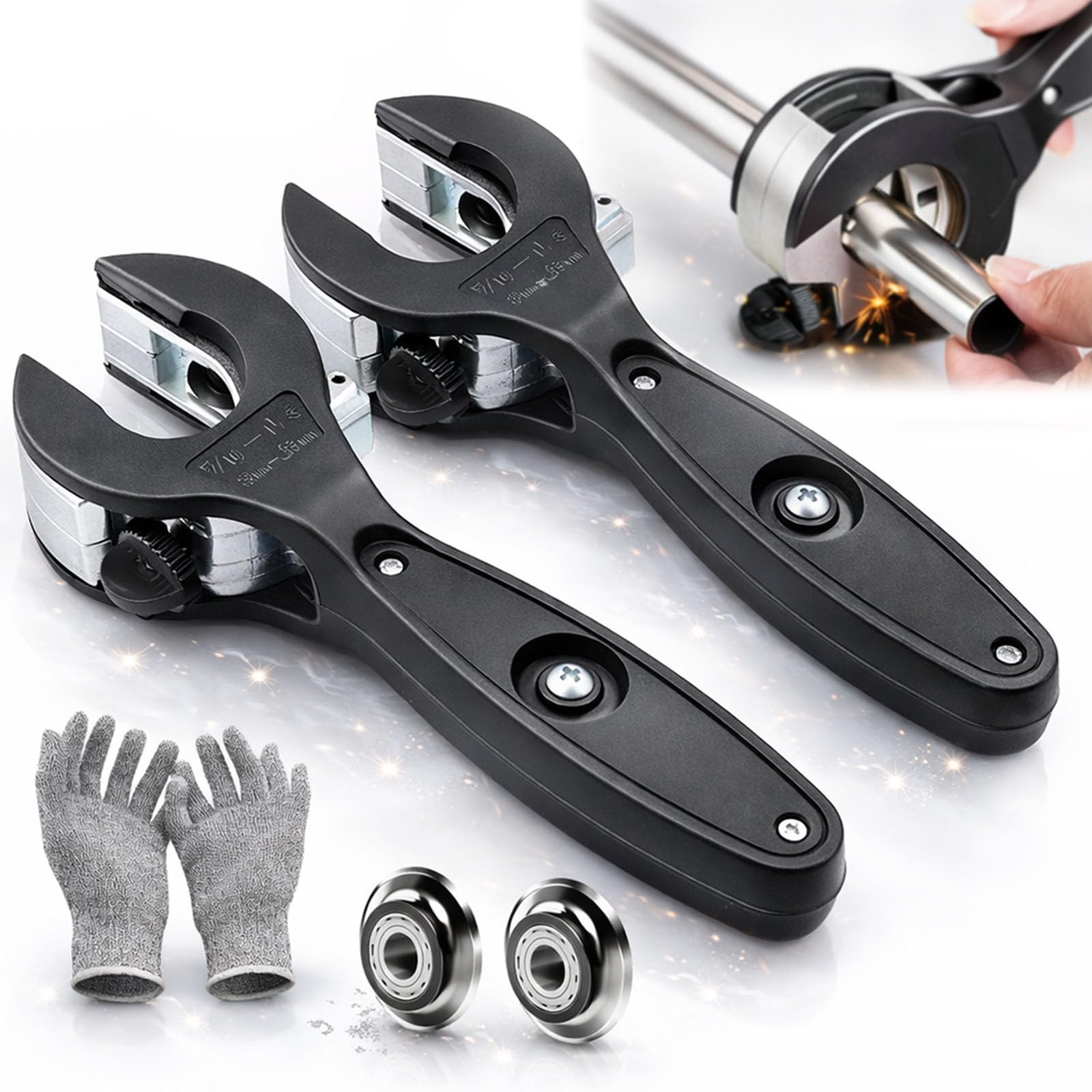 Ratchet-type Pipe Cutter, One-hand Fast Pipe Cutting Tool, for Cutting 5/16-1-1/8 inch Stainless Steel Copper Aluminium PVC, Compact Ratcheting Tubing Cutter for Plumbing, HVAC (2PCS Black,6-23mm)