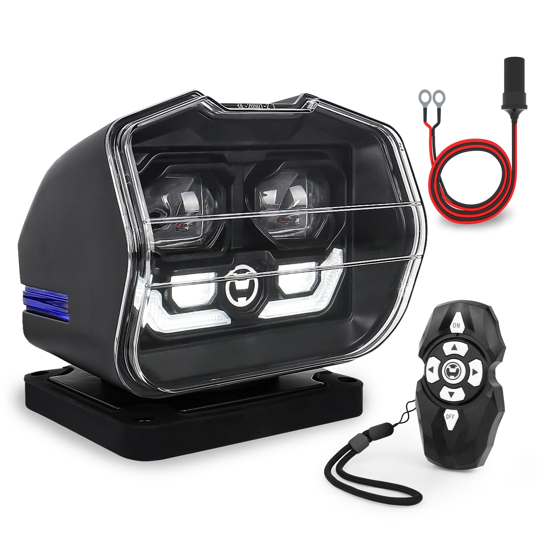 MOVOTOR LED Search Light Wireless Remote Control 360° Rotating Searchlight with Strong Magnetic Base&Permanent Mount Automatic Search LED Truck Spot Light for Boat Marine SUV Farm Field