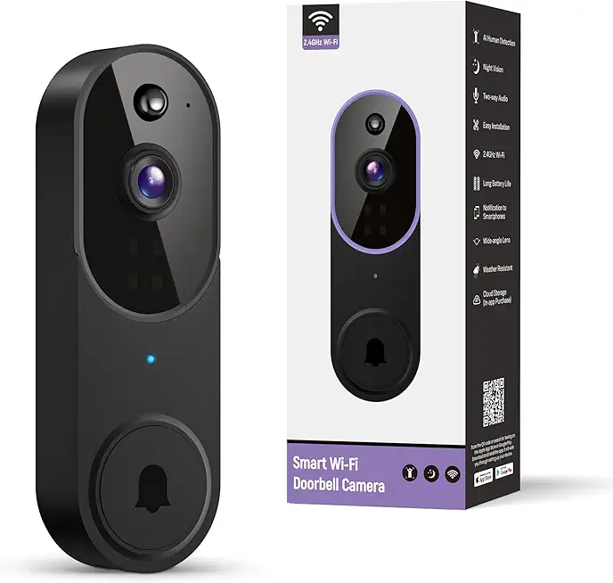 1080P Smart Wireless Video Doorbell Camera, Night Vision, Real-Time Alerts, AI Human Detection, Two-Way Talk, Cloud Storage, Night Vision, Battery Rechargeable(Receiver not Included)