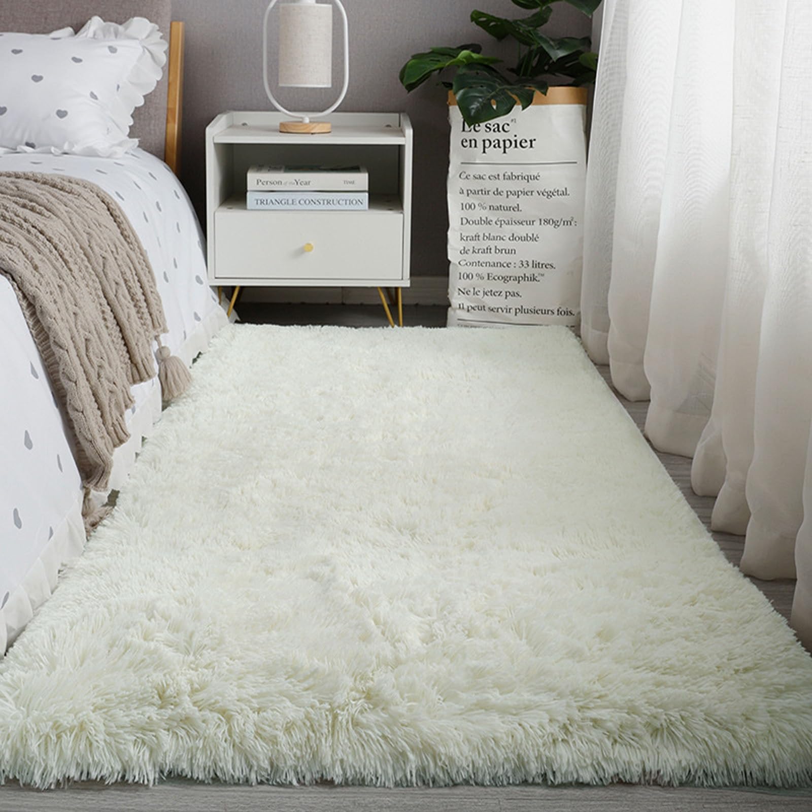 Tapis de chambre 120 x 300 cm moelleux et antidérapant de forme rectangle pour grand couloir blanc