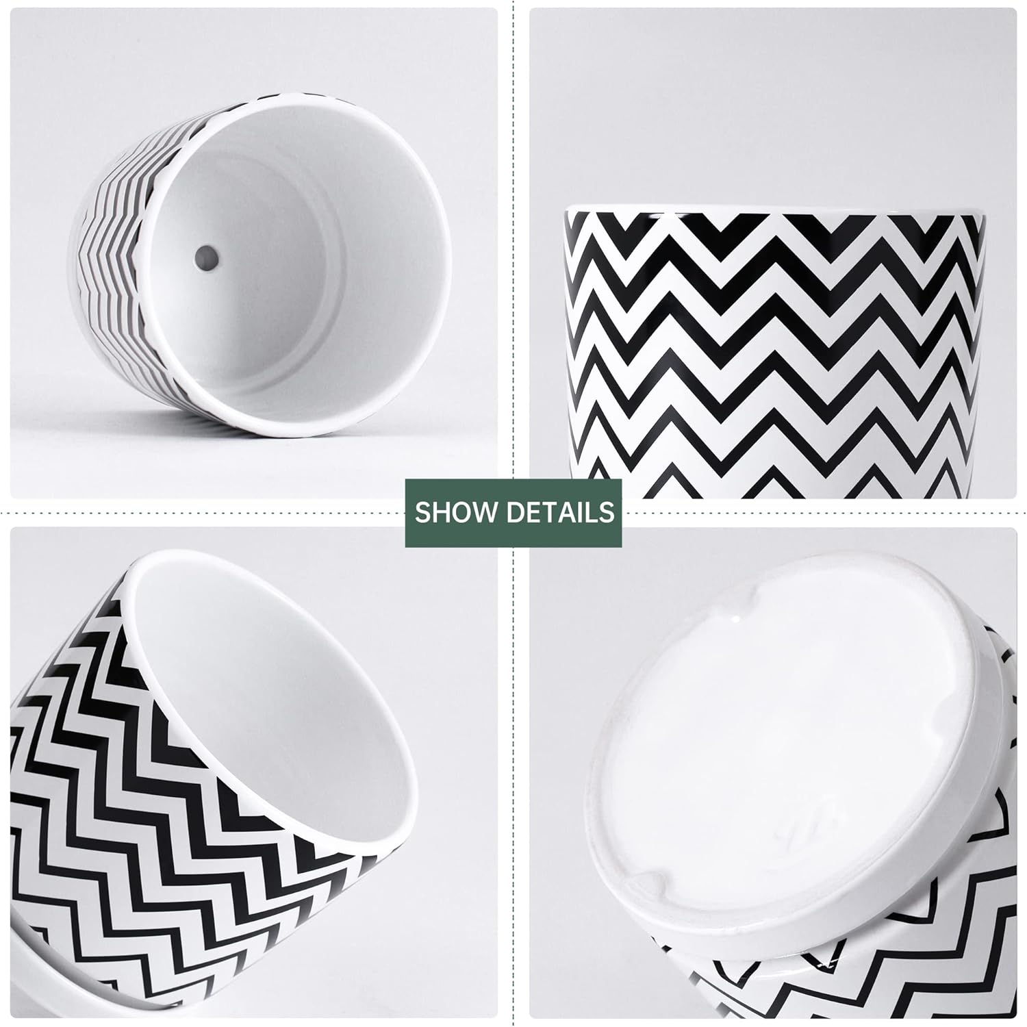 Set of 4 White Ceramic Planters with Drainage Holes