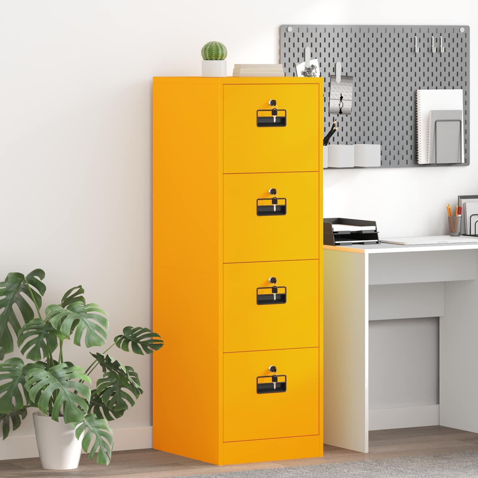 Armadietto con 8 Cassetti 2 Pezzi Giallo Senape in Acciaio Laminato a Freddo 44x50x139cm per Ufficio Studio