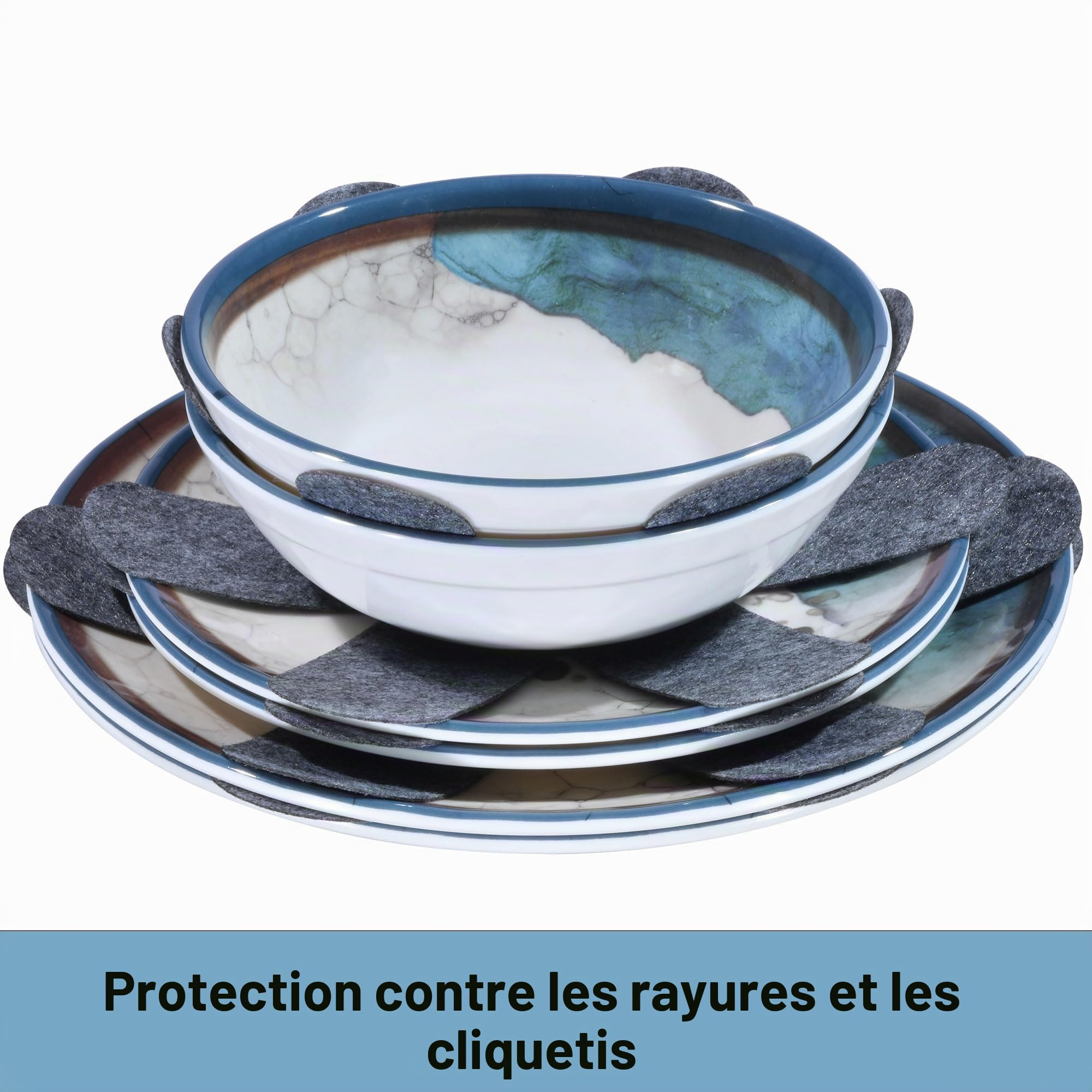 Vaisselle en mélamine Lagoon pour 6 personnes - Aspect pierre - Passe au lave-vaisselle - Accessoire de camping - Vaisselle de camping - Pour festival, pique-nique, fête dans le jardin