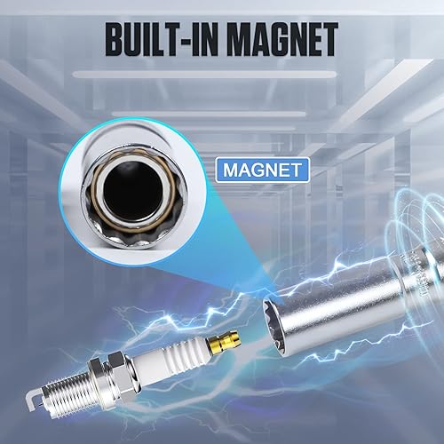 Miniatura 6 de BELEY Enchufe de bujía de 0.55 pulgadas con extensión de 12 pulgadas, enchufe magnético de pared delgada de 12 puntos compatible con BMW Nissan