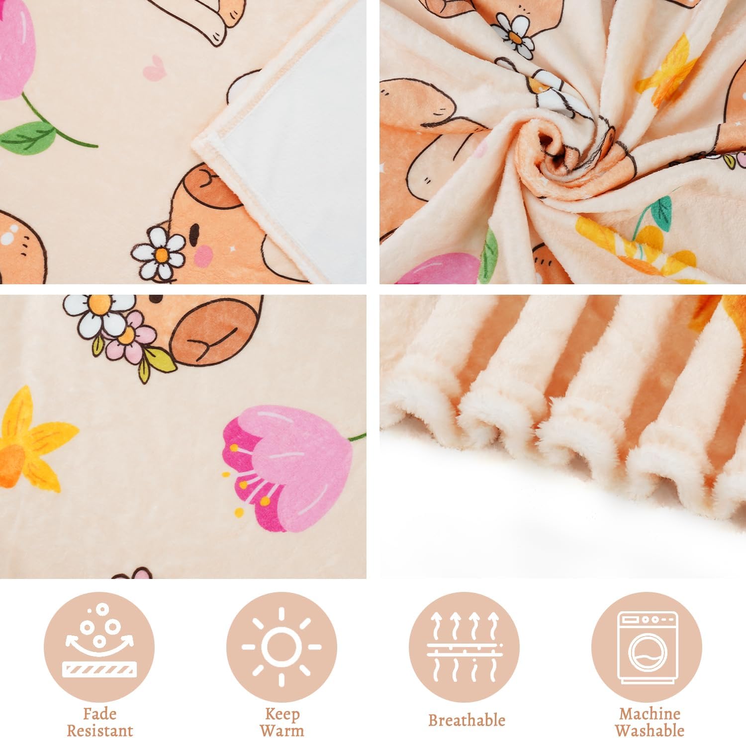 Capybara Throw Blanket Cozy Fleece Blankets for Adults Kids Boys Girls for Women Men Capybara Lovers Decor for Party Sofa Bed Couch 50"X60" - Image 4