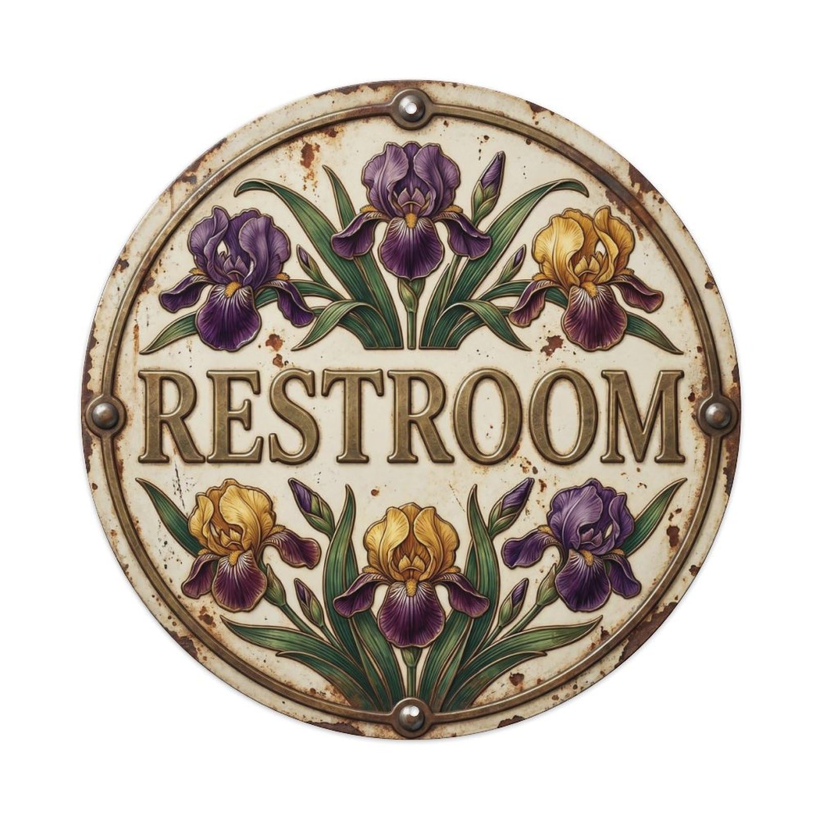 Iris Restroom Botanical Floral Room Label Metal Tin Sign