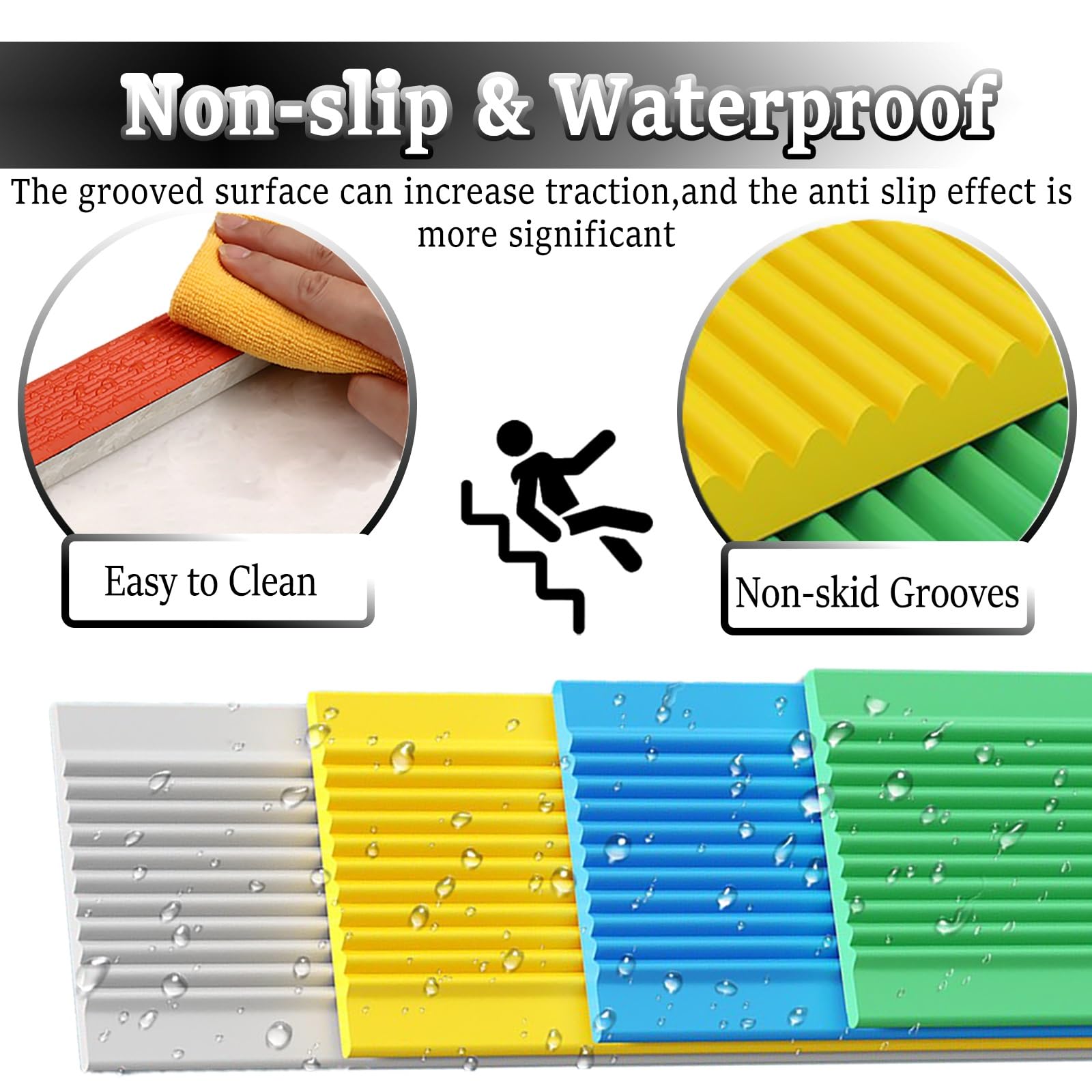 Perfil Protector de Escalera Pelar Y Pegar Goma Cinta De Agarre, Exterior Flexible Impermeable Peldaños Antideslizantes, Madera/Laminado/Hierro Escalera Cinta De Tracción Para Baño Cocina Escaleras(Go