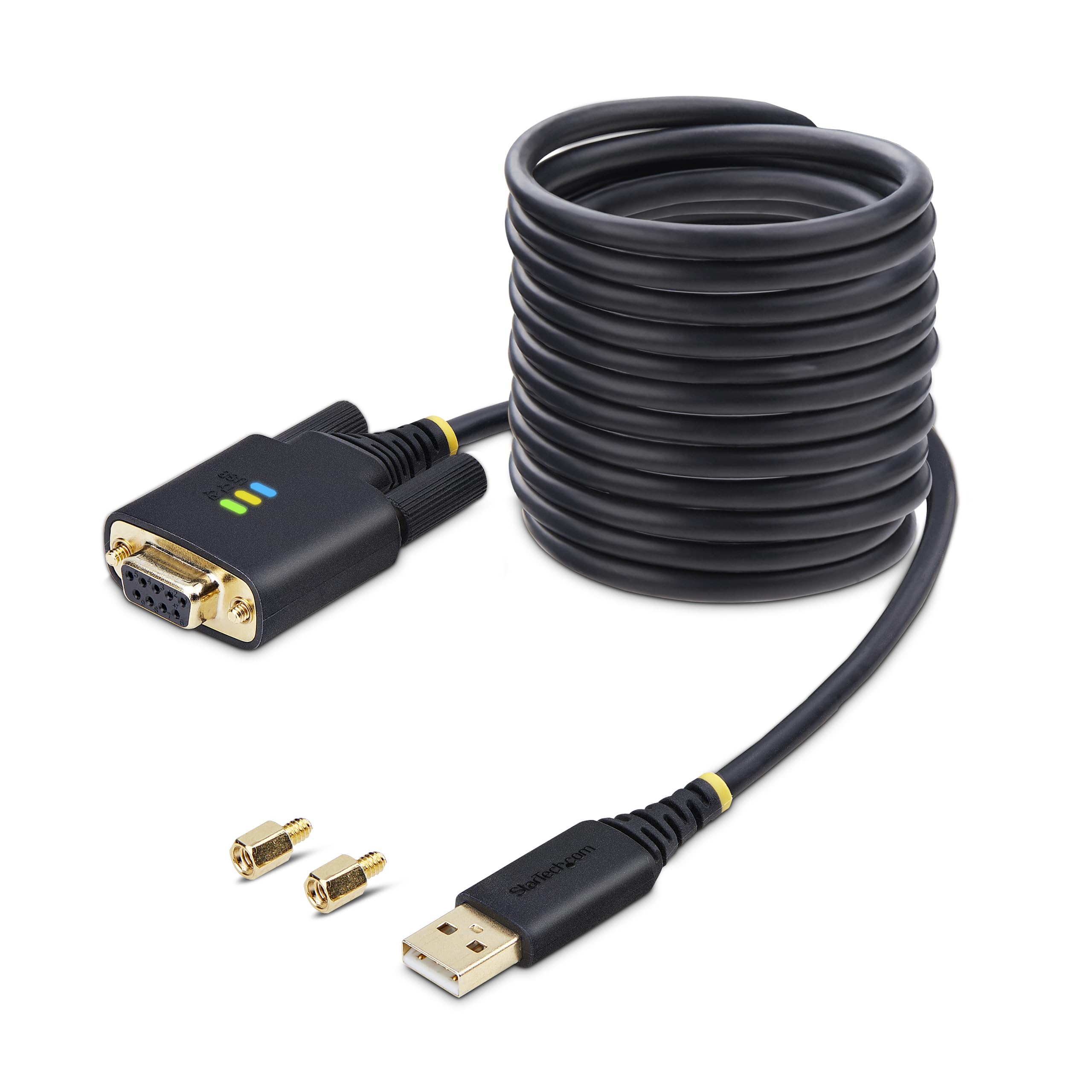 StarTech.com 3 m kabel adaptera szeregowego USB na modem null, zatrzymywanie COM, FTDI, USB-A na RS232, wymienne śruby lub nakrętki DB9