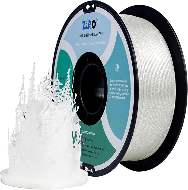 ZIRO PLA Glitter Filament 1,75mm 3D Printer Filament PLA 1,75mm Twinkling Serie 1KG,Dimensional Accuracy +/- 0.05mm,Przezroczysty