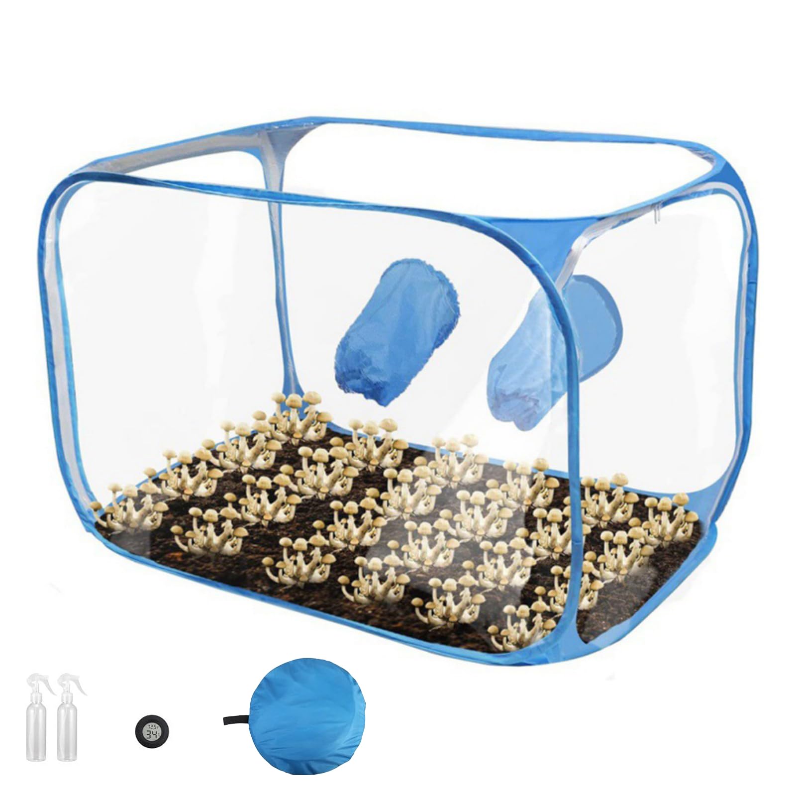 Generisch Juego de carpa plegable para cultivo de setas, caja de aire silenciosa, carcasa de ABS transparente plegable con aberturas para guantes para el jardín interior, tienda de jardín interior