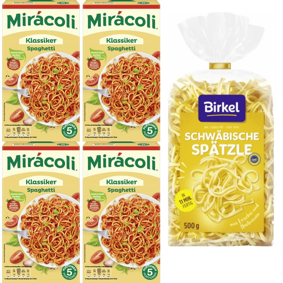 Mirácoli Spaghetti mit Tomatensauce 634 Gramm x 4 Stück + Birkel's No. 1 Schwäbische Spätzle Pasta Nudeln 500 gramm