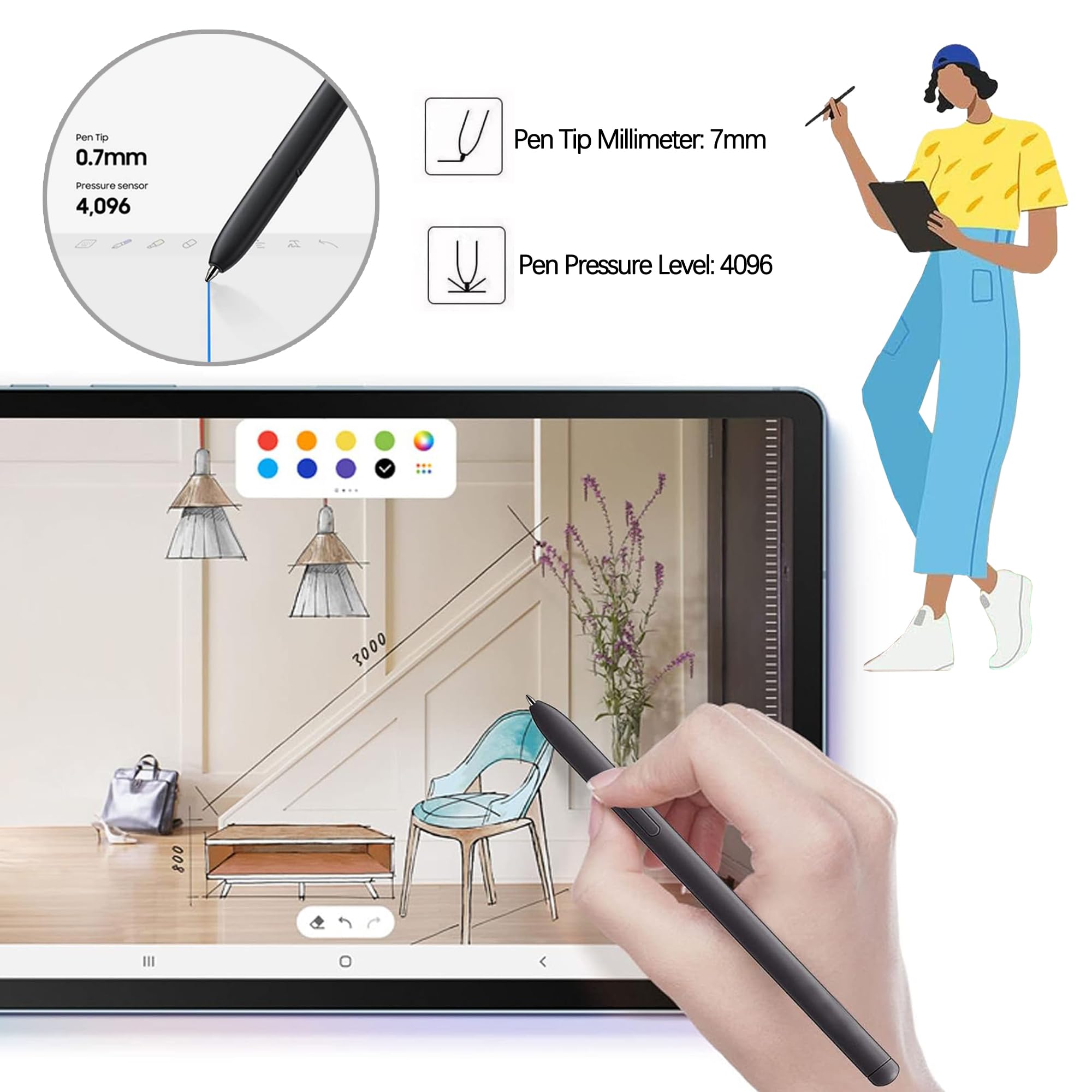 4 szt. metalowych wymiennych końcówek do Samsung S Pen do Galaxy Tab S6 Lite/S10 Lite/S10 FE/S10 FE+ Plus/S10 Ultra/S10+ Plus/S9 FE+ Plus/S9 FE/S9/S9 Ultra/S8/S7 FE