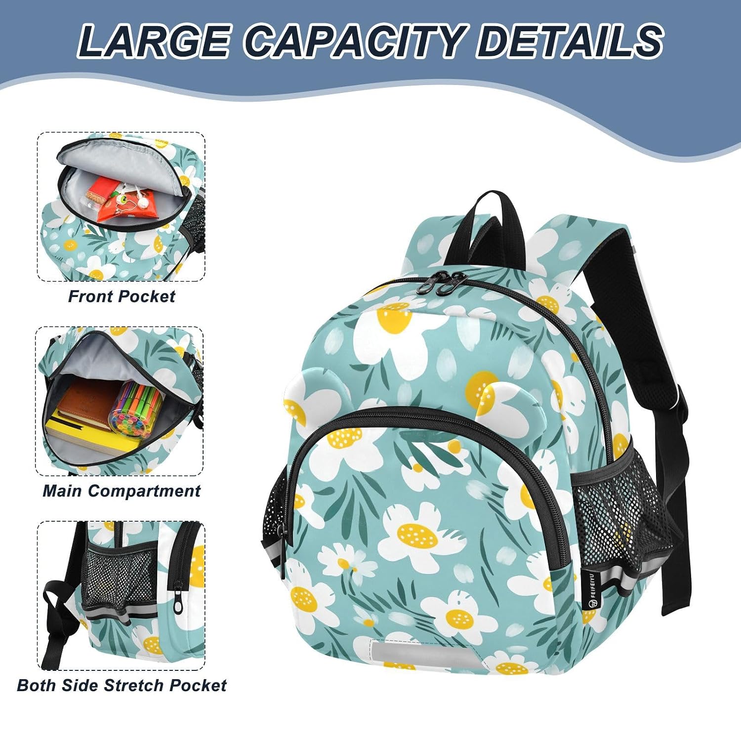 Teal Flower Floral Toddler Harness Backpack for Boys Girls 3-6 Years Kids Backpack with Anti Lost Safety Leash Child Leash Backpack for Walking Preschool Travel