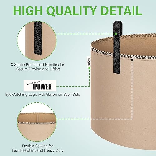 Miniatura 9 de iPower Grow Bags  Contenedor con aireación de tela no tejida gruesa, con asas de correa para plantas y macetas de jardín.