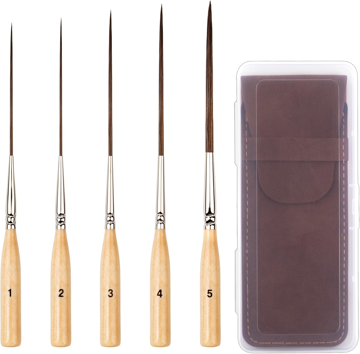 Long Liner Brushes,5PCS Ox Ear Hair Detail Paint Brush Set,Pinstriping Brush for Filling Corners, Marking, Outlining, Watercolor Acrylic Oil
